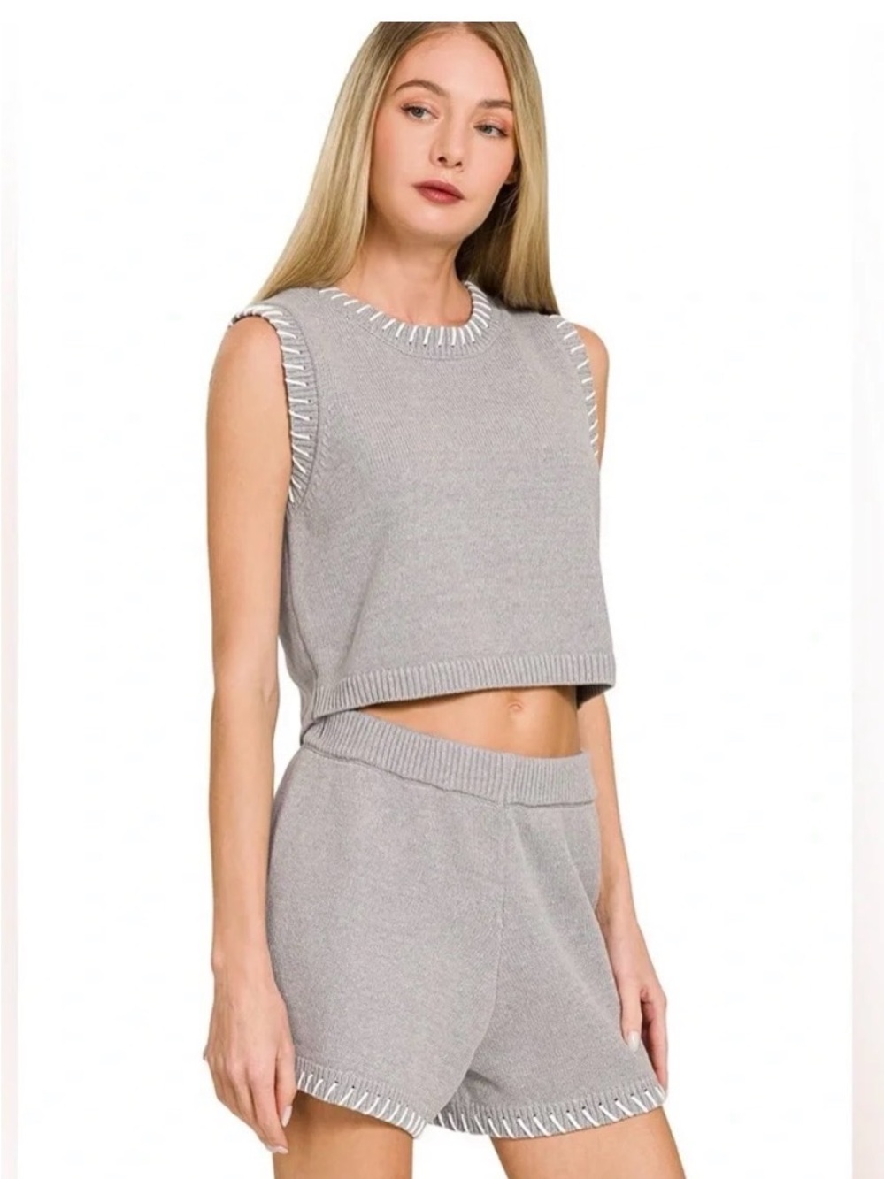 Zenana Sleeveless Gray Cropped Knit Tank Top - Brand: